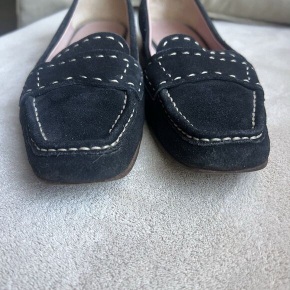 Prada Black Suede Cream White Stitching Loafer Flat Women EU 38 US 7.5-8 Classic - Picture 9 of 15